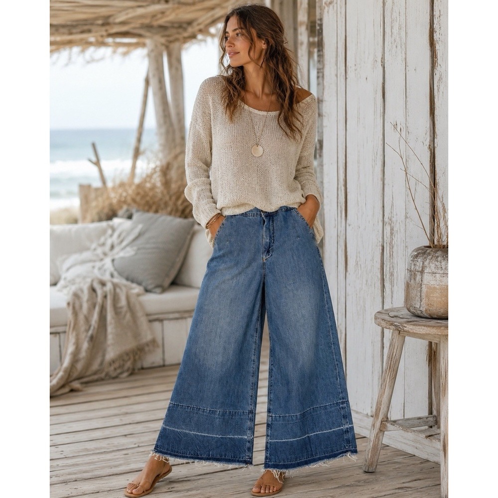 NWT Pilcro Anthropologie Jeans Women SZ 27 P Petite Wide Leg Crop Lightweight